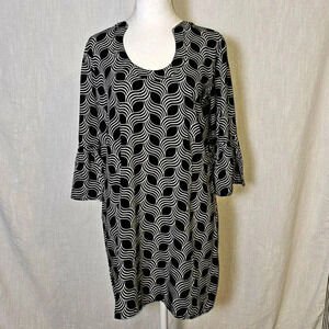ESCAPADA 3/4 Ruffled Sleeve Geometric Tunic Top, Blouse, Shirt Size Lg
